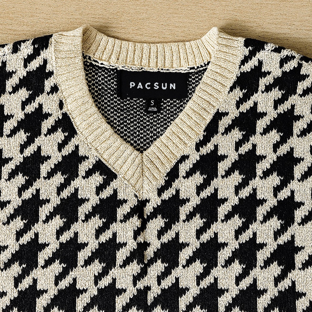 Men's Black and Cream Sweater Vest